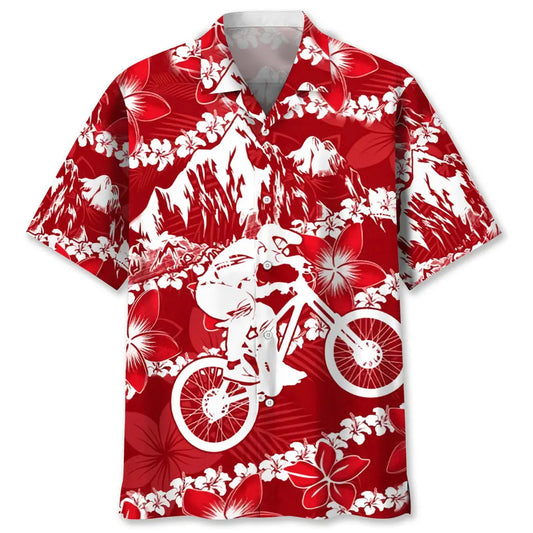 Mountain Bike Red Nature Hawaiian Shirt For Tropical Holidays, Outdoor Gatherings, And Everyday Comfort
