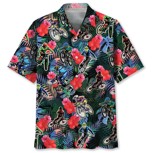 Tropical Mountain Bike Hawaiian Shirt For Island Vacations, Resort Wear, And Relaxed Seasonal Style
