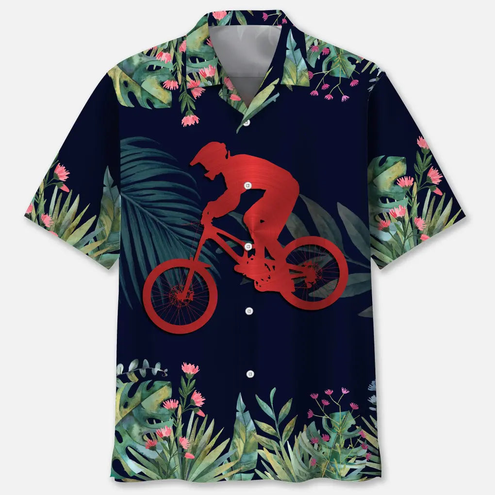 Tropical Mountain Bike Leaf Hawaiian Shirt For Beach Days, Coastal Adventures, And Thoughtful Gift Giving