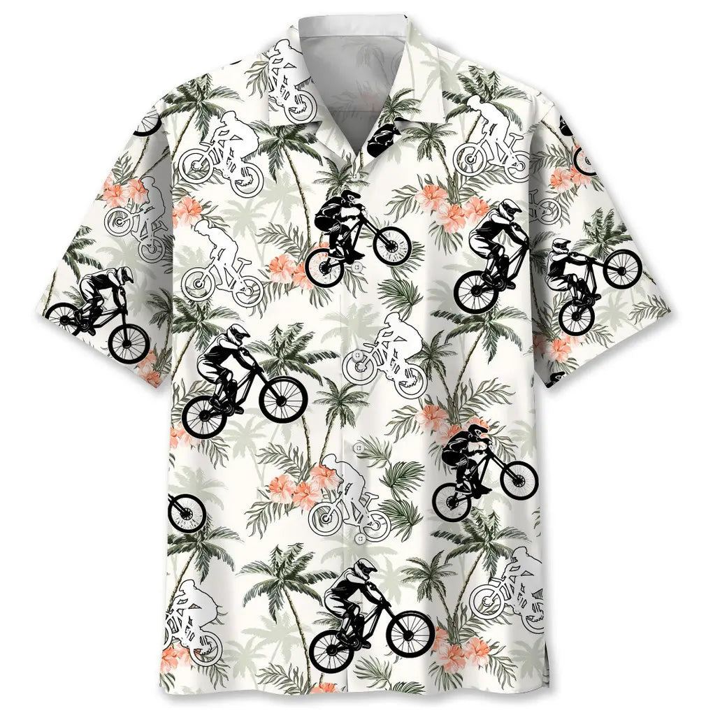 Tropical Mountain Bike Tree Hawaiian Shirt For Summer Vacation, Beach Travel, And Casual Wear