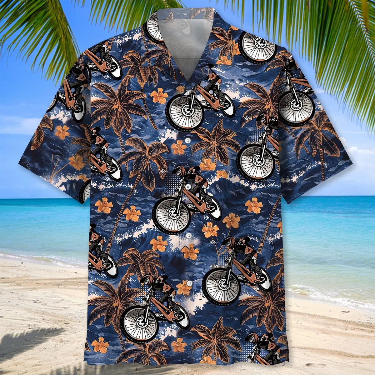 Mountain Bike Tropical Vintage Hawaiian Shirt For Coastal Adventure, Beachside Event, And Everyday Comfort