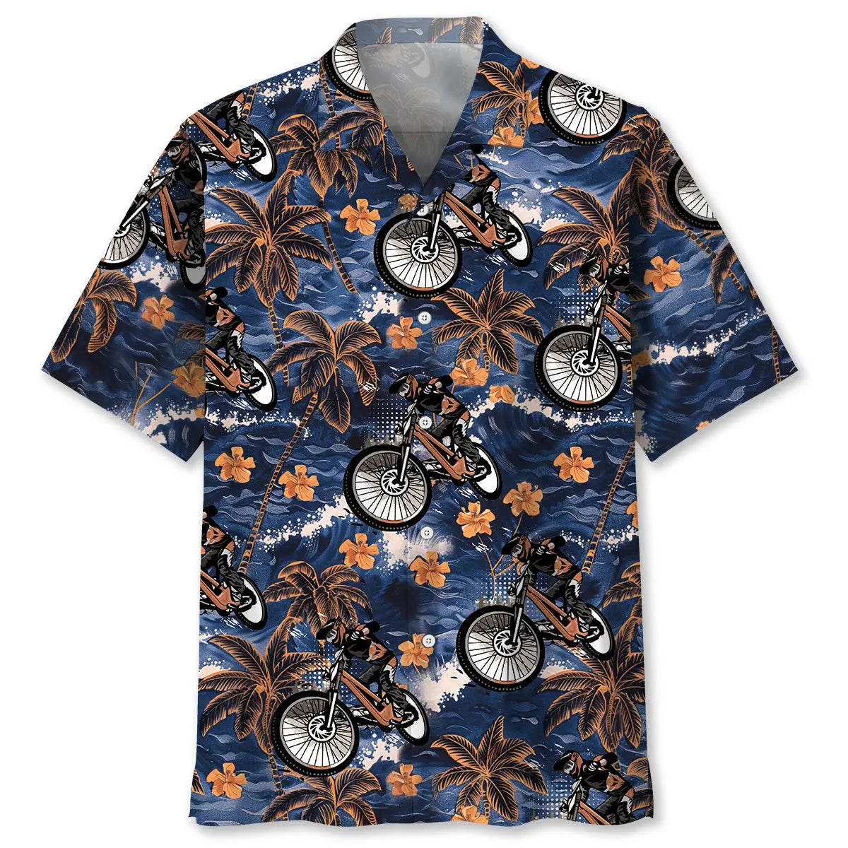Mountain Bike Tropical Vintage Hawaiian Shirt For Tropical Holiday, Island Adventure, And Warm Weather Fashion