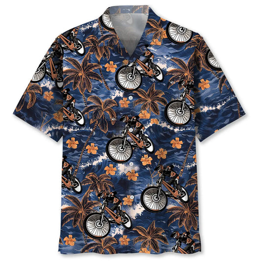 Mountain Bike Tropical Vintage Hawaiian Shirt For Tropical Holiday, Island Adventure, And Warm Weather Fashion
