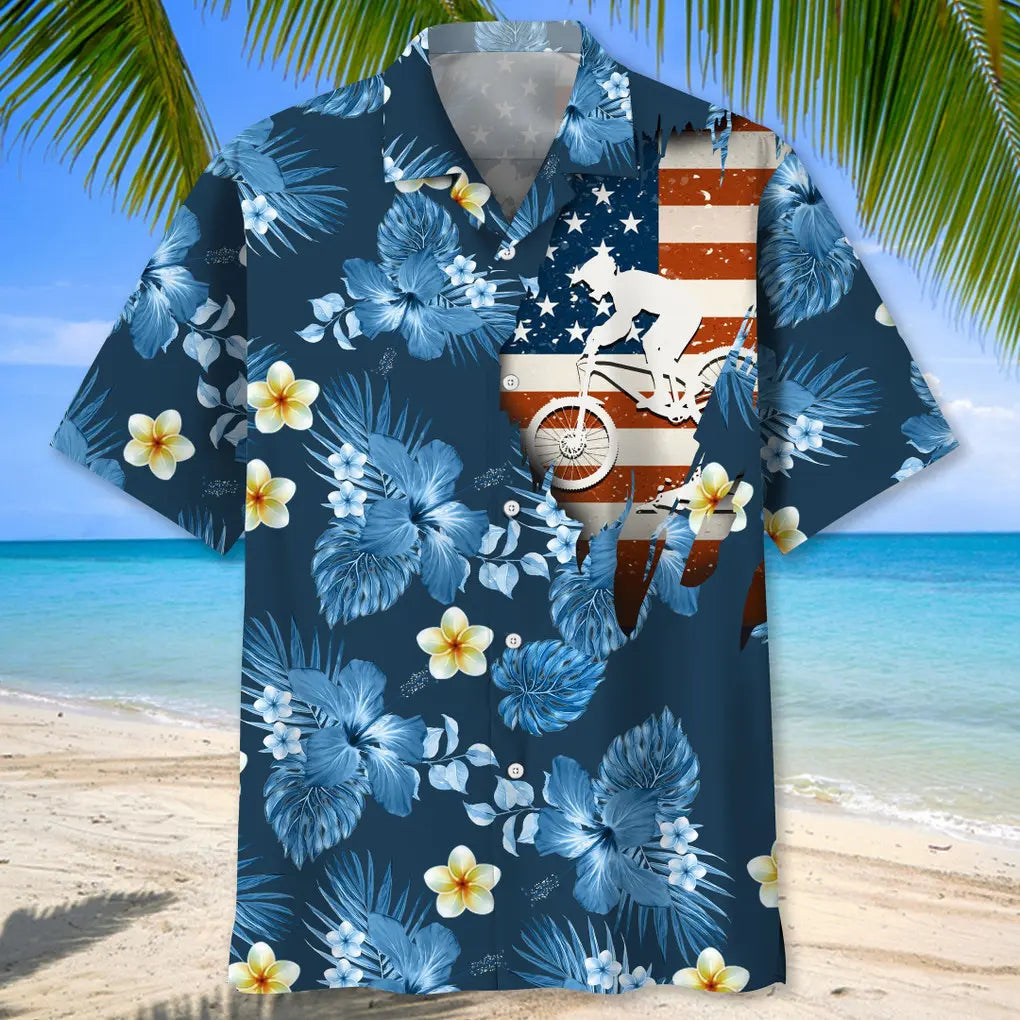 American Mountain Bike Nature Hawaiian Shirt For Holiday Gatherings, Coastal Trips, And Proud Seasonal Style
