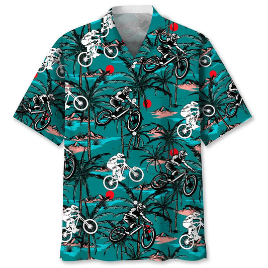 Vintage Mountain Bike Hawaiian Shirt For Coastal Travel, Casual Events, And Comfortable Summer Wear