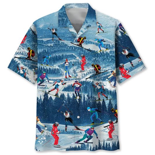 Mountain Skiing Hawaiian Shirt For Tropical Holidays, Outdoor Gatherings, And Everyday Comfort