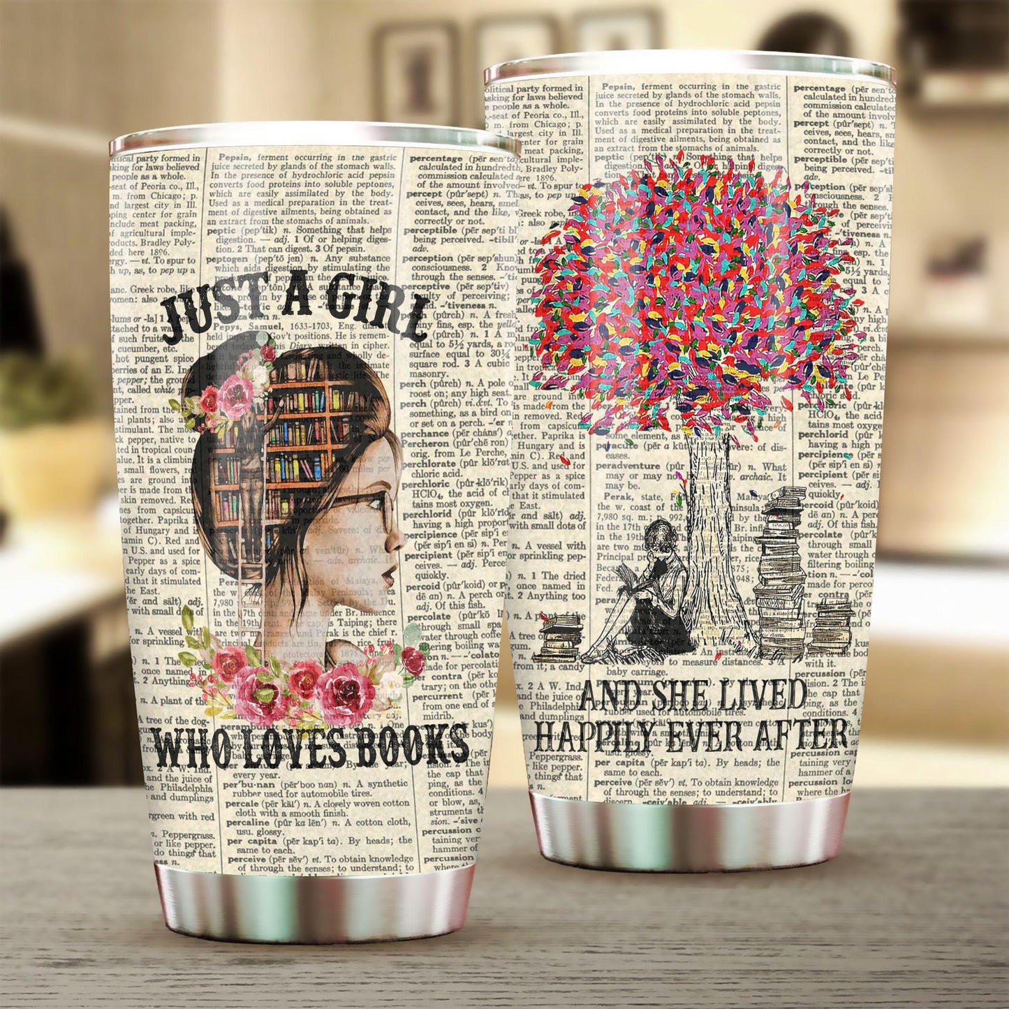 Books Just A Girl Who Loves Books Under Tree 20 Oz Tumbler For Coffee Travel And Daily Drinks