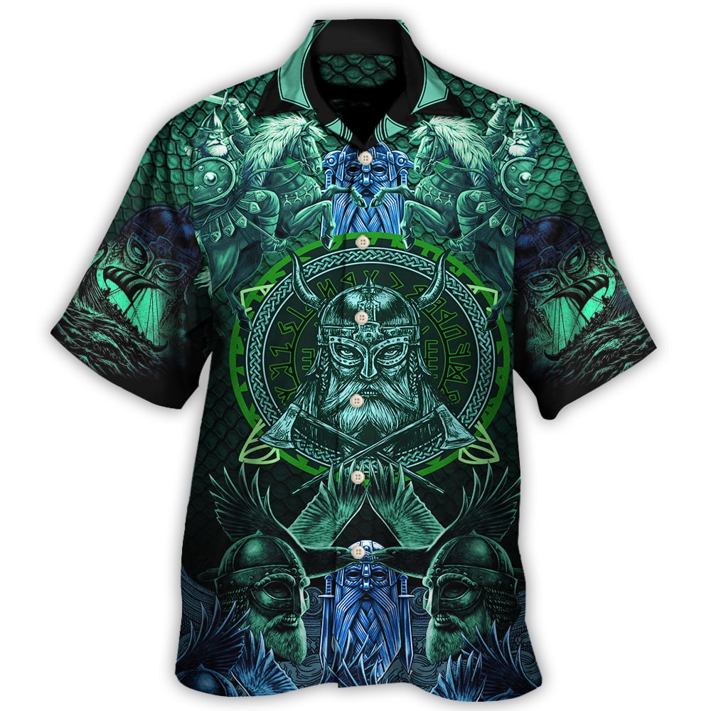 Norse Warrior Valhalla Hawaiian Shirt Design Detail For Beach Days And Holiday Travel