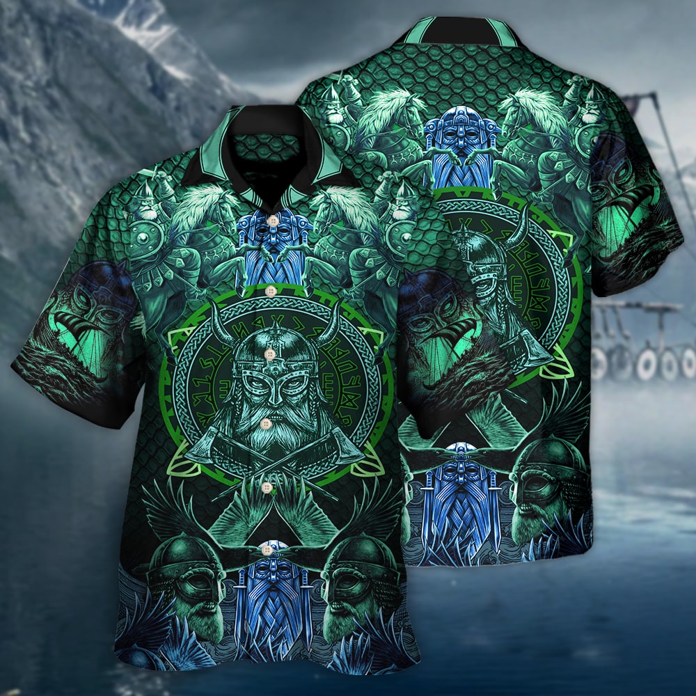 Norse Warrior Valhalla Hawaiian Shirt Pattern View For Lightweight Everyday Style