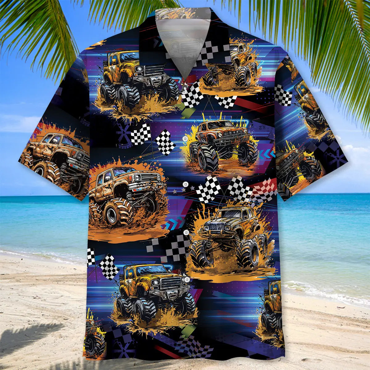 Mud Monster Truck Hawaiian Shirt For Coastal Travel, Casual Events, And Comfortable Summer Wear