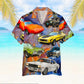 Colorful Island Summer Muscle Car Aloha Cars Pattern Hawaiian Shirt For Summer Vacation, Beach Travel, And Casual Wear