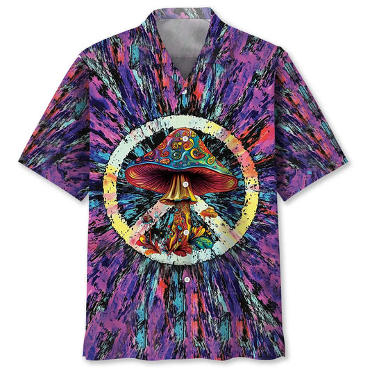 Mushroom Peace Sign Hawaiian Shirt For Coastal Travel, Casual Events, And Comfortable Summer Wear
