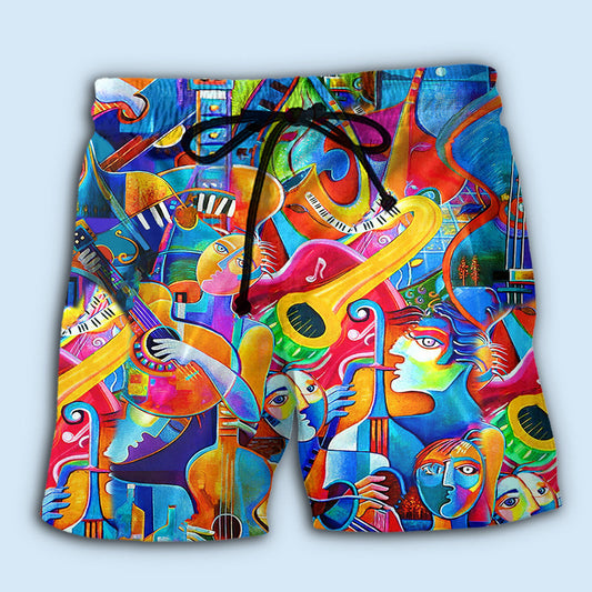 Colorful Music Abstract Beach Shorts For Coastal Adventures And Relaxed Summer Wear