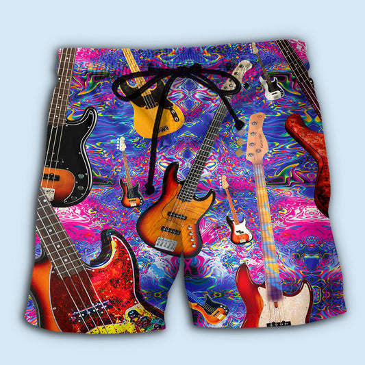 Colorful Guitar Music Life Beach Shorts Pattern View For Coastal Holidays And Casual Activities