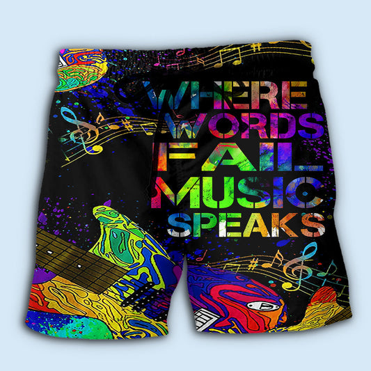 Music Speaks Inspirational Notes Beach Shorts Pattern View For Resort Days And Outdoor Activities