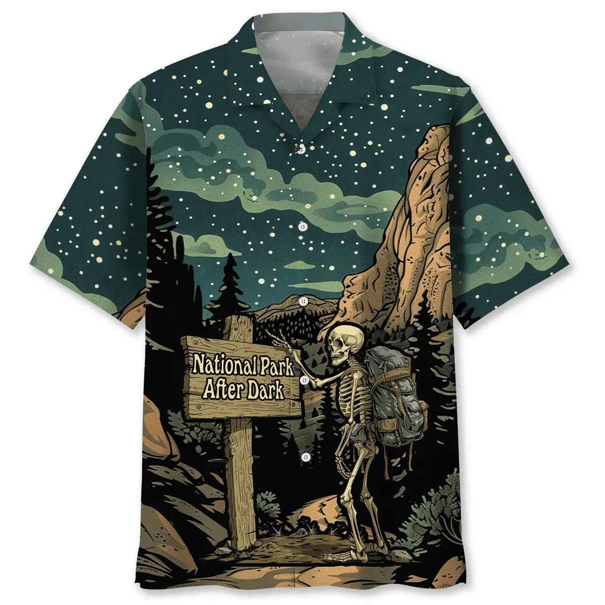 Dark National Park Skull Hawaiian Shirt For Fantasy Fans, Resort Trips, And Imaginative Summer Style