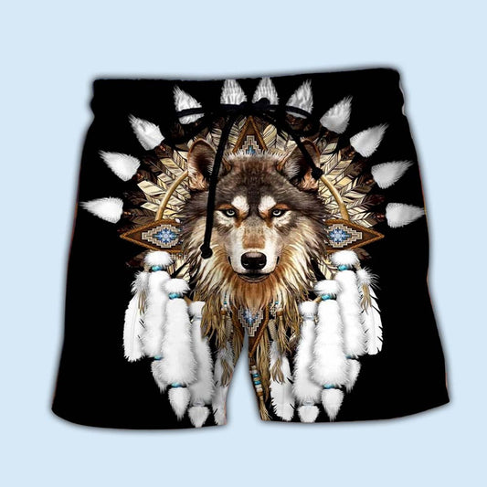 Native Wolf Minimal Black Beach Shorts For Resort Travel And Thoughtful Summer Gifting