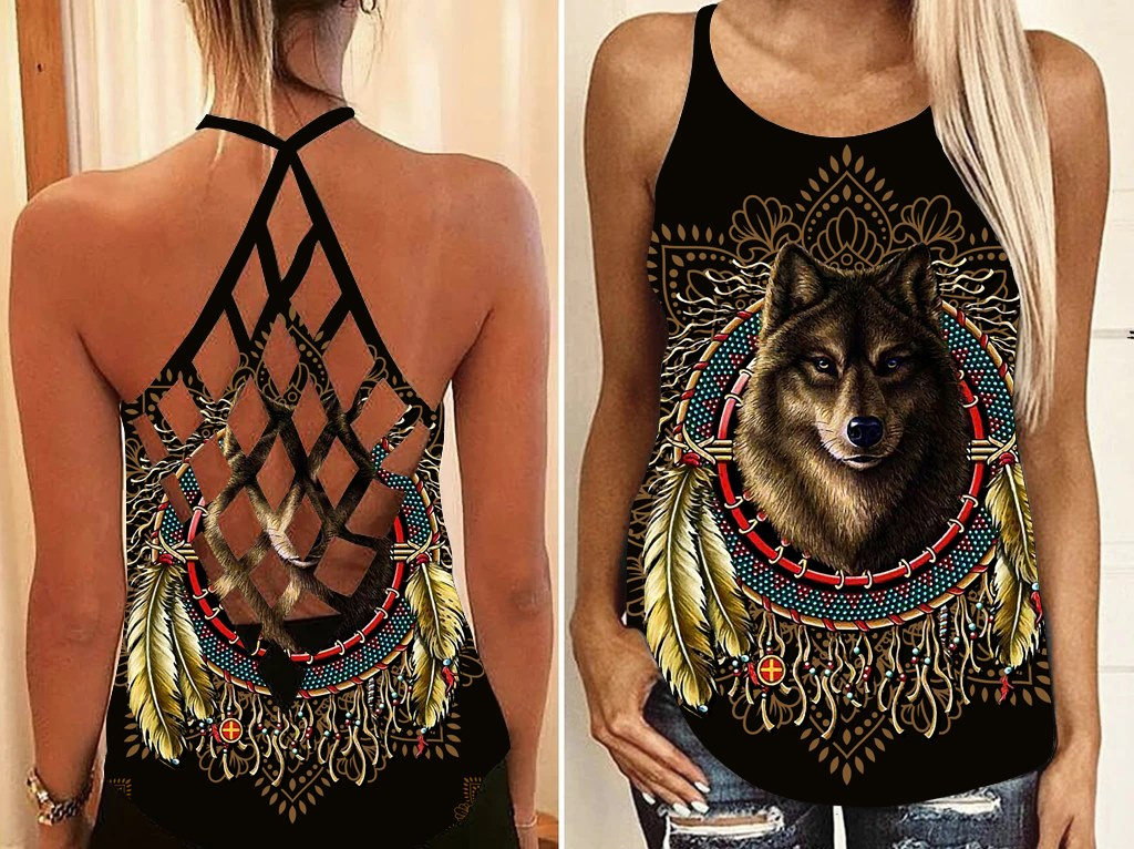 Native Wolf Dreamcatcher Darkness Hollow Tank Top For Yoga Workouts And Festival Wear