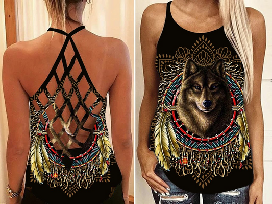 Native Wolf Dreamcatcher Darkness Hollow Tank Top For Yoga Workouts And Festival Wear