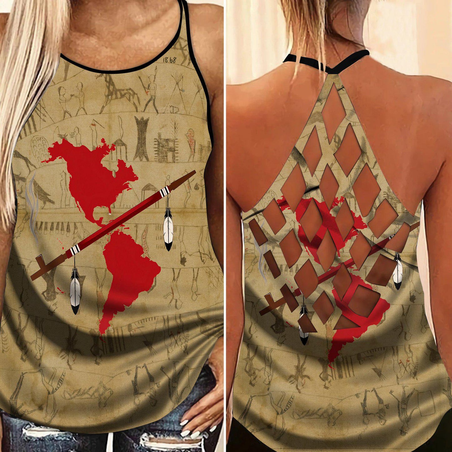 Native Map Hollow Tank Top For Yoga Workouts And Casual Wear
