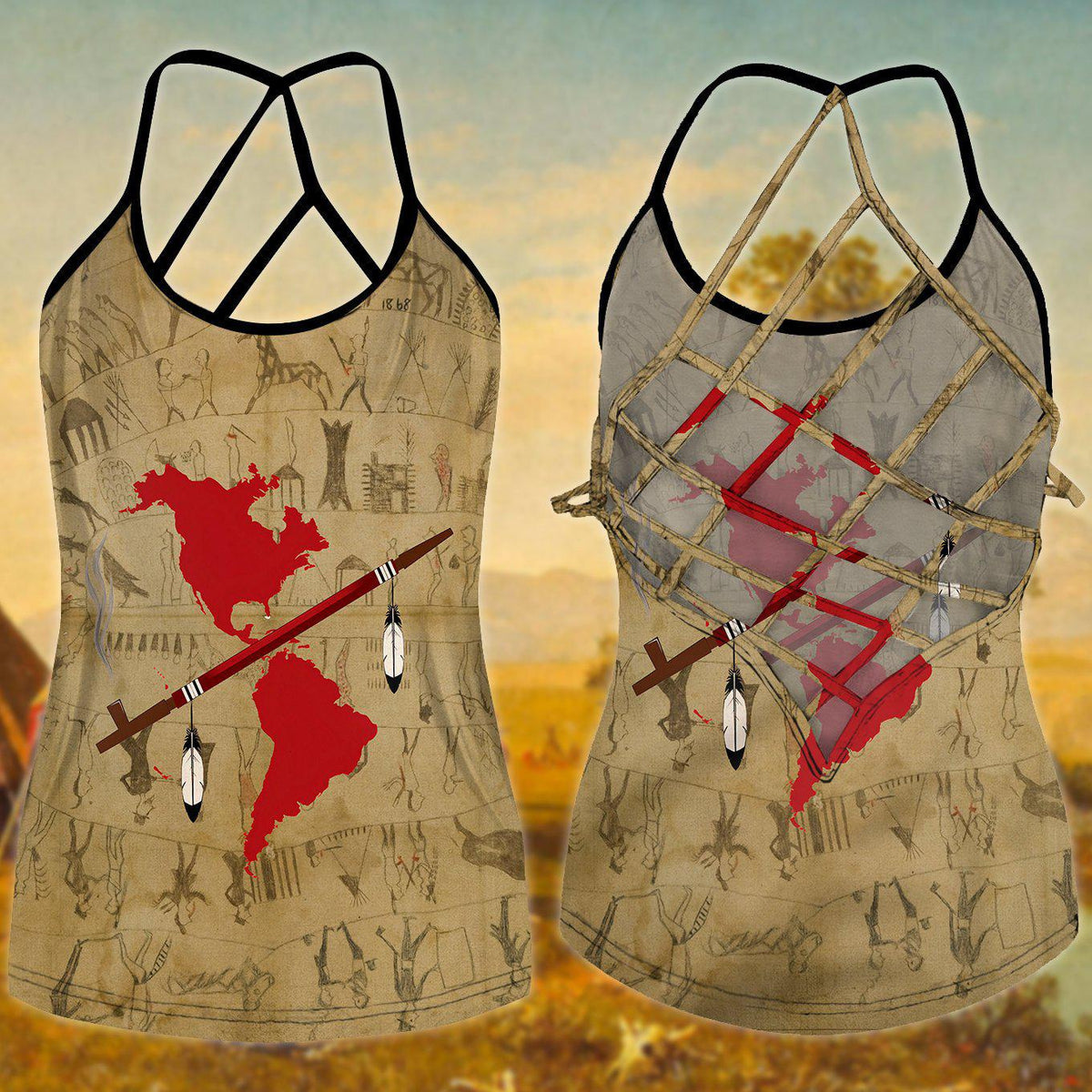 Native Map Hollow Tank Top For Yoga Workouts And Casual Wear
