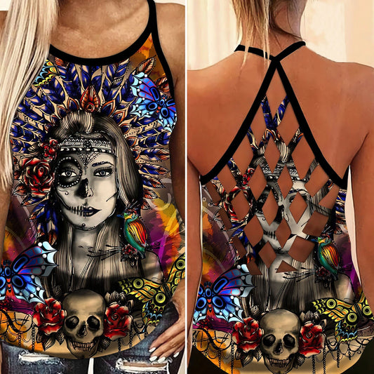 Native Girl And Skull Hollow Tank Top For Workouts Festivals And Bold Style