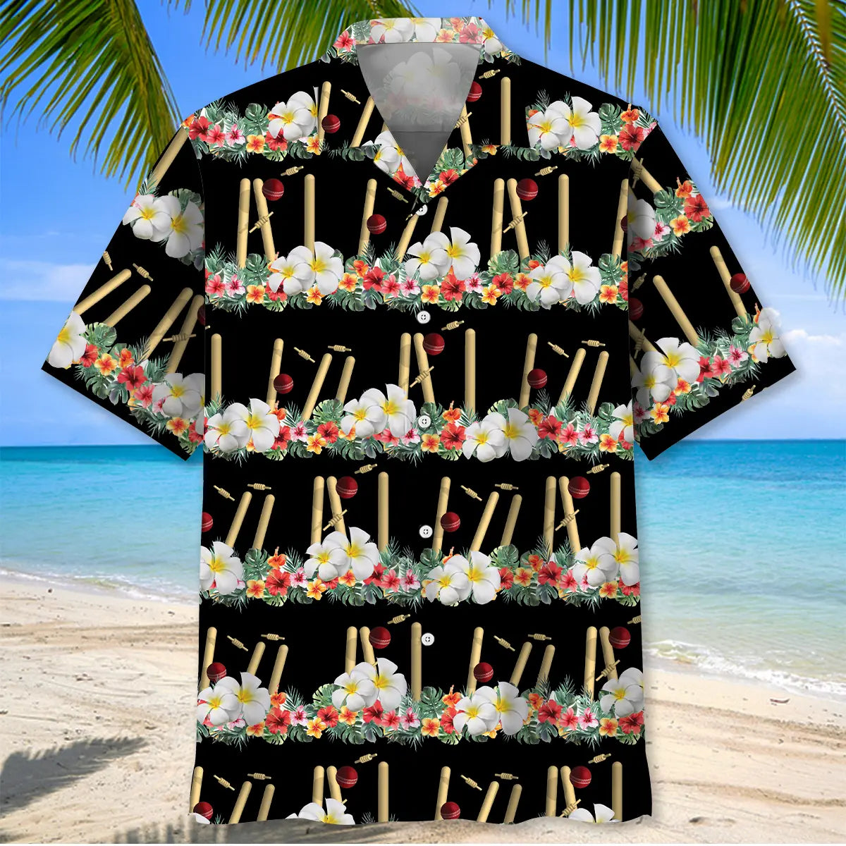 Nature Cricket Black Hawaiian Shirt For Sports Fans, Summer Outings, And Relaxed Vacation Wear