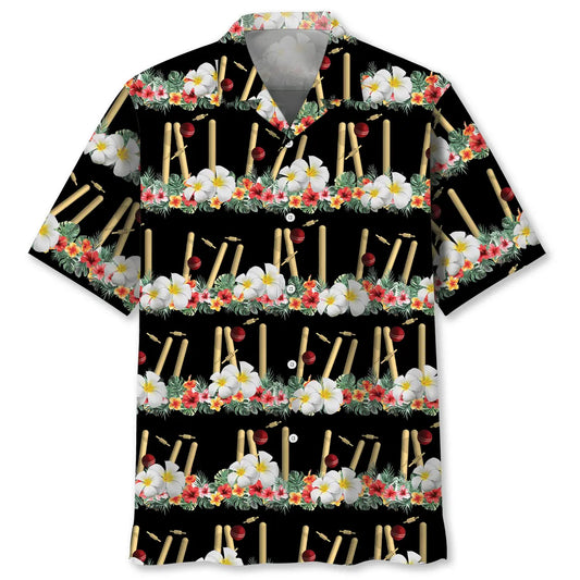Nature Cricket Black Hawaiian Shirt For Sports Fans, Summer Outings, And Relaxed Vacation Wear
