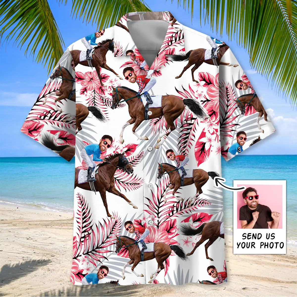 Nature Horse Racing Personalized Photo Face Hawaiian Shirt For Resort Trips, Coastal Parties, And Warm Weather Style