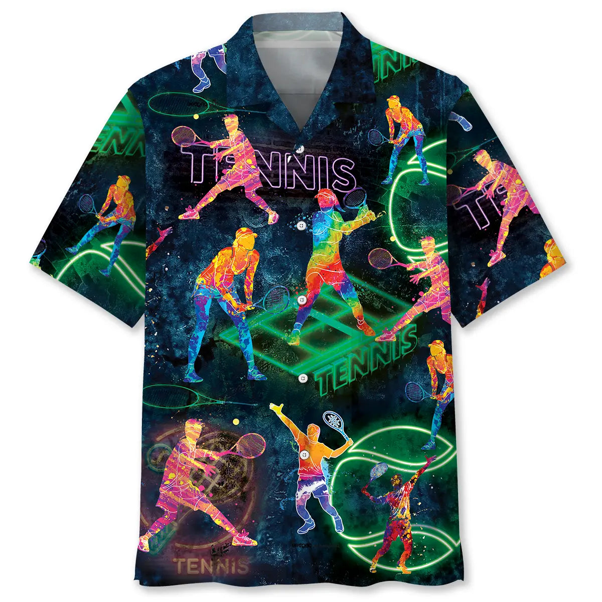 Neon Blue Tennis Hawaiian Shirt For Summer Vacation, Beach Travel, And Casual Wear