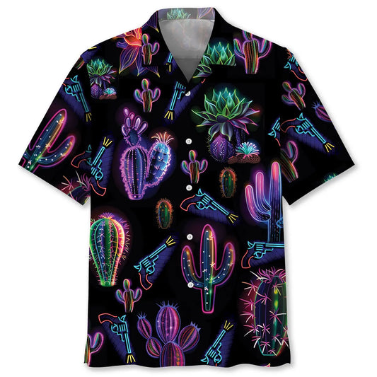 Neon Cactus Black Hawaiian Shirt For Family Vacation And Memorable Gifting
