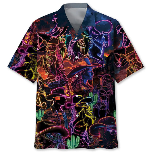 Neon Cowboy Vintage Art Hawaiian Shirt For Poolside Gathering And Beachside Style