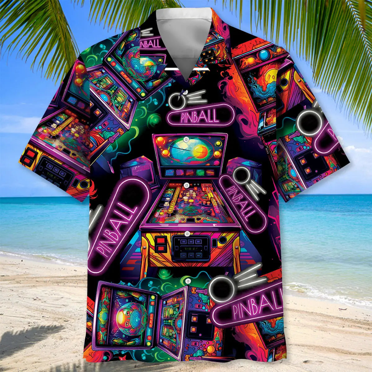 Neon Pinball Arcade Hawaiian Shirt For Summer Vacation And Casual Wear