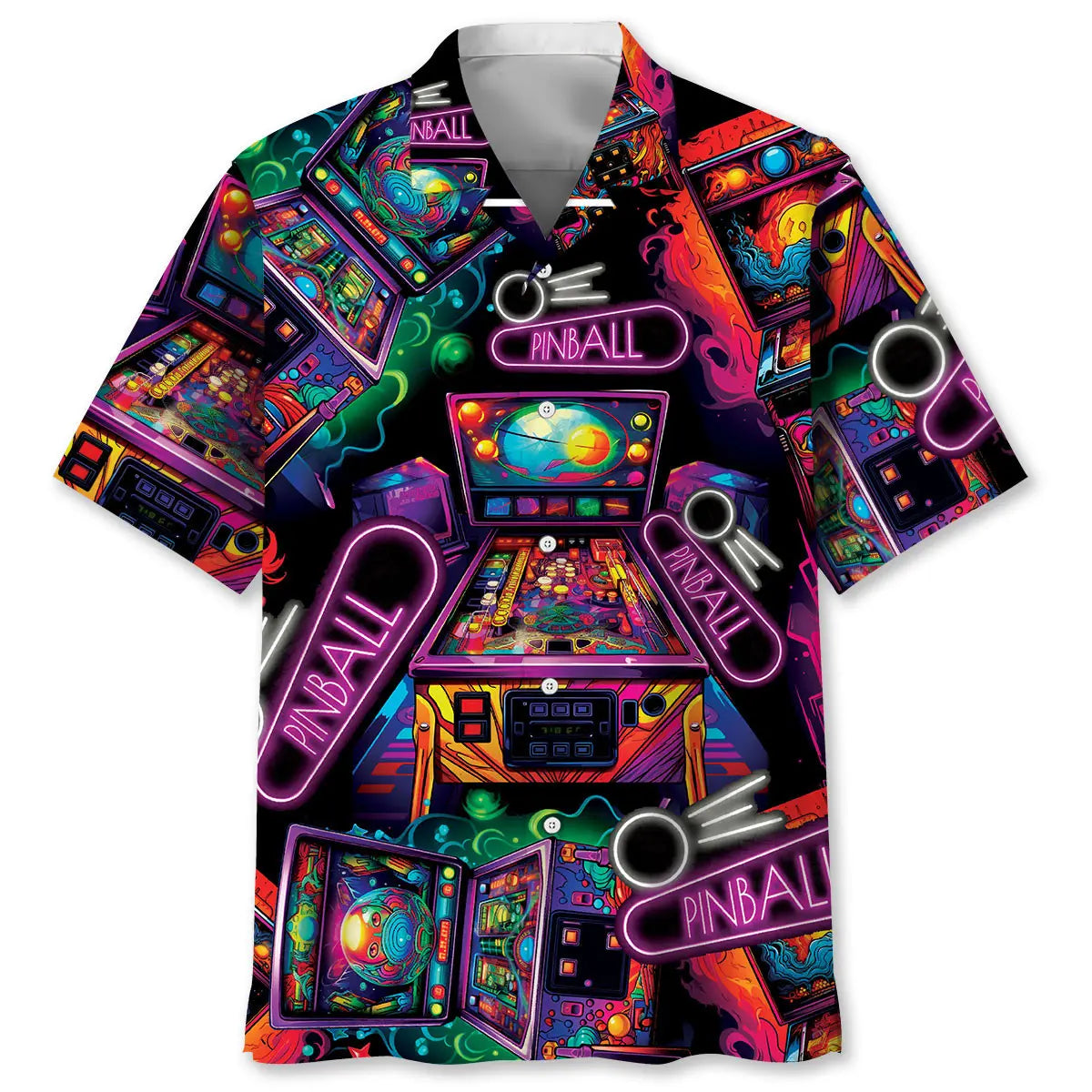 Neon Pinball Arcade Hawaiian Shirt For Casual Weekend, Tropical Holiday, And Comfortable Travel Wear