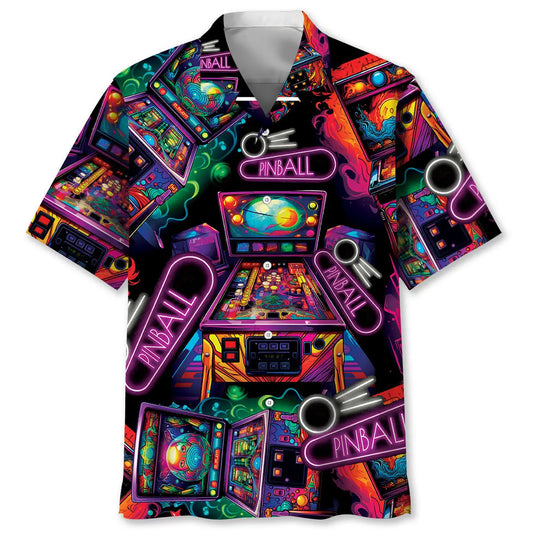 Neon Pinball Arcade Hawaiian Shirt For Casual Weekend, Tropical Holiday, And Comfortable Travel Wear