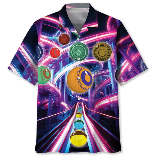 Neon Roller Coaster Lawn Bowl Hawaiian Shirt For Tropical Holidays, Outdoor Gatherings, And Everyday Comfort