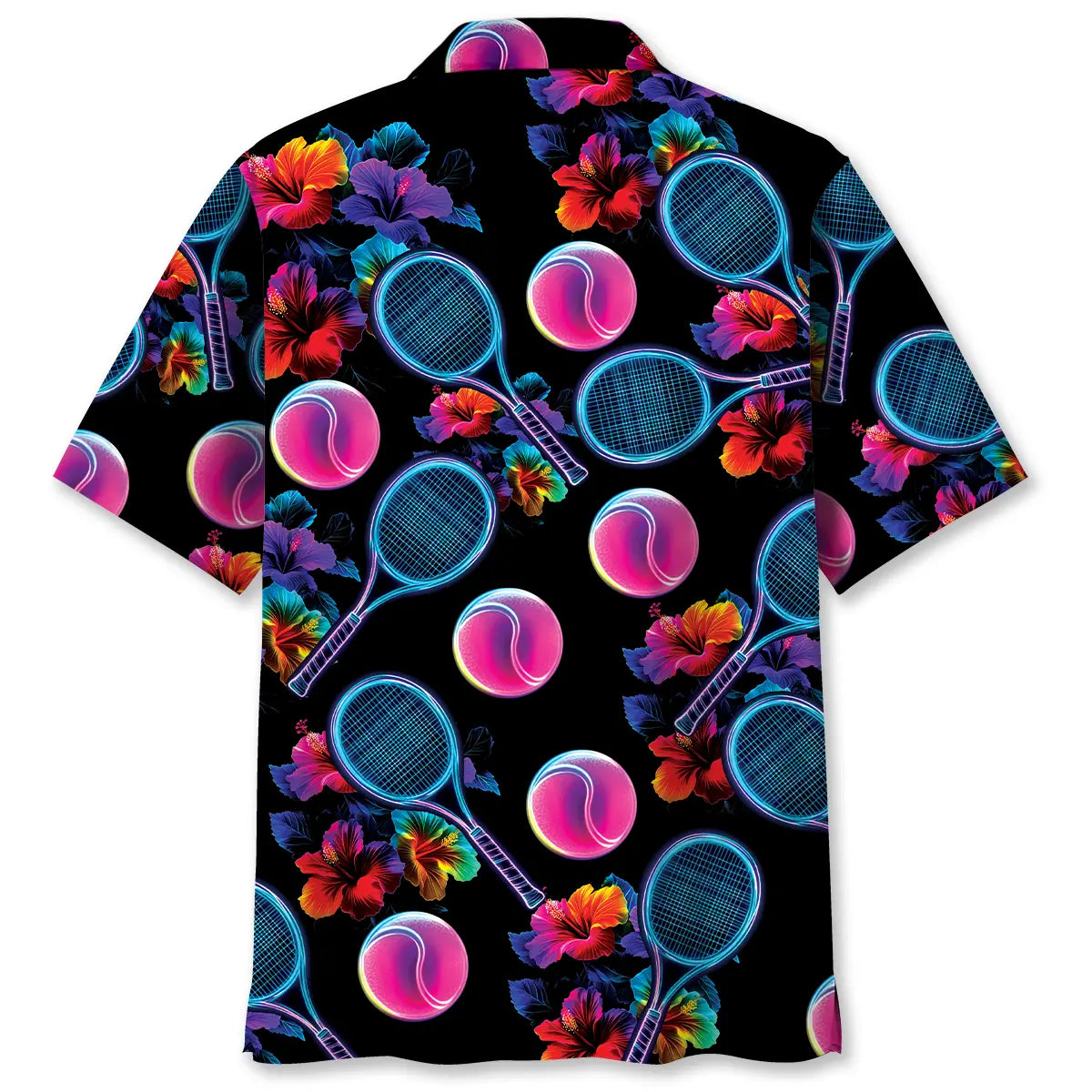 Neon Tropical Tennis Hawaiian Shirt For Summer Vacation, Beach Travel, And Casual Wear