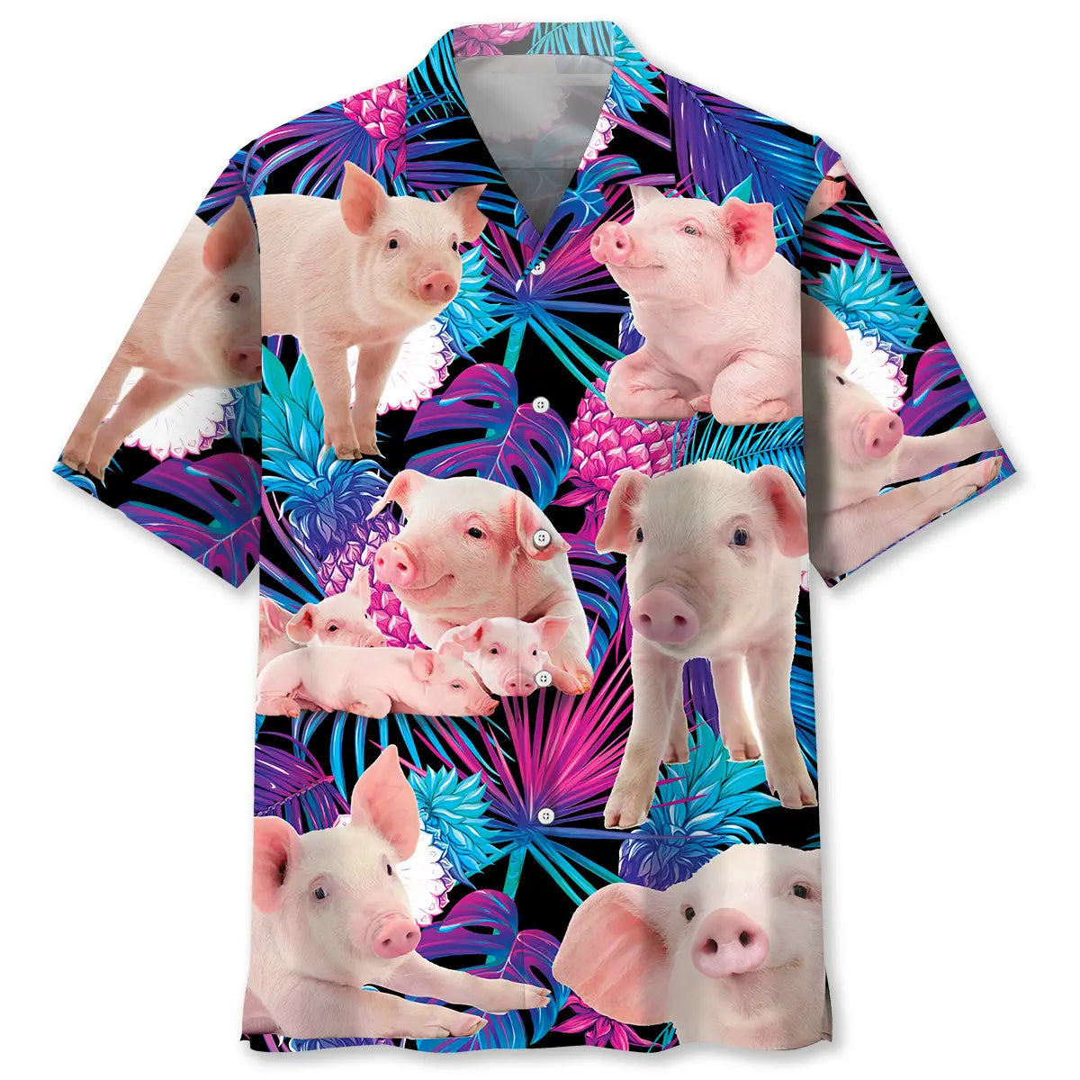 Neon Tropical Pig Hawaiian Shirt For Beach Days, Coastal Adventures, And Thoughtful Gift Giving