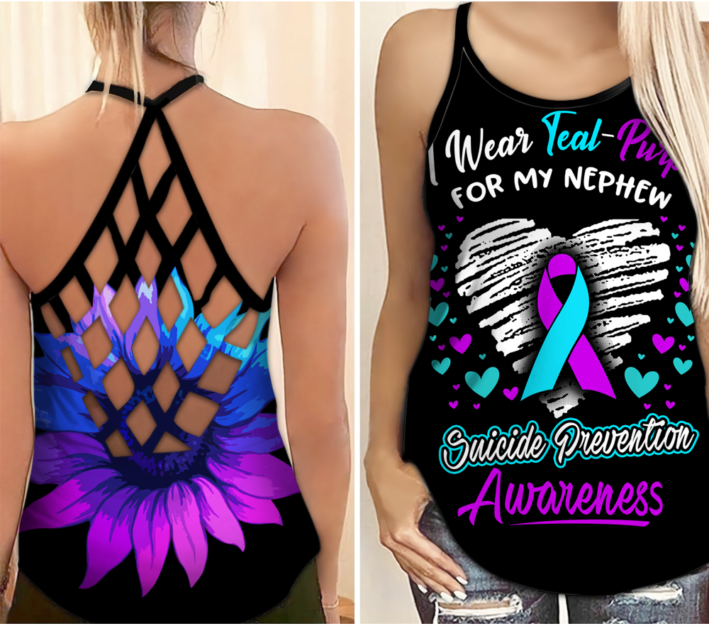Teal Purple Nephew Wellness Support Hollow Tank Top For Awareness Gatherings And Daily Wear