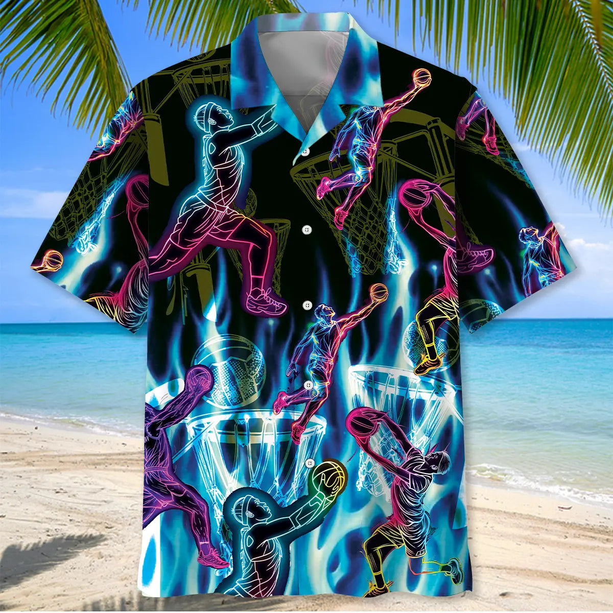 Neon Netball Fire Hawaiian Shirt For Island Vacations, Resort Wear, And Relaxed Seasonal Style