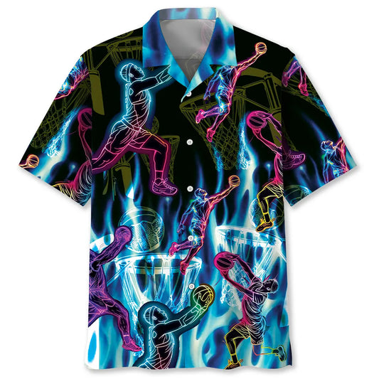 Neon Netball Fire Hawaiian Shirt For Island Vacations, Resort Wear, And Relaxed Seasonal Style