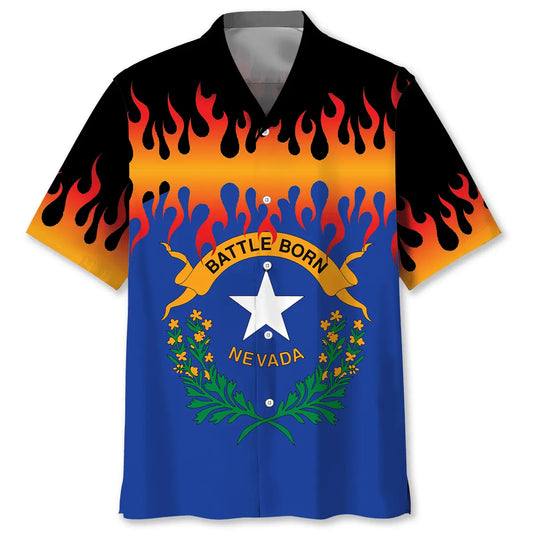 Nevada Heritage Flames Hawaiian Shirt For Tropical Holidays, Outdoor Gatherings, And Everyday Comfort