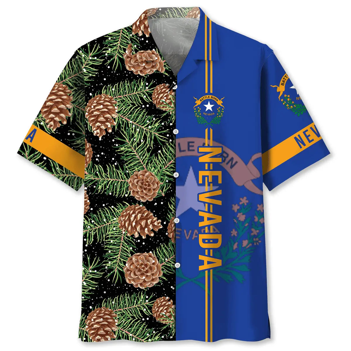 Nevada Pine Tree Heritage Hawaiian Shirt For Coastal Travel, Casual Events, And Comfortable Summer Wear