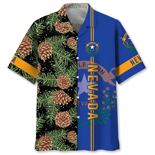 Nevada Pine Tree Heritage Hawaiian Shirt For Coastal Travel, Casual Events, And Comfortable Summer Wear