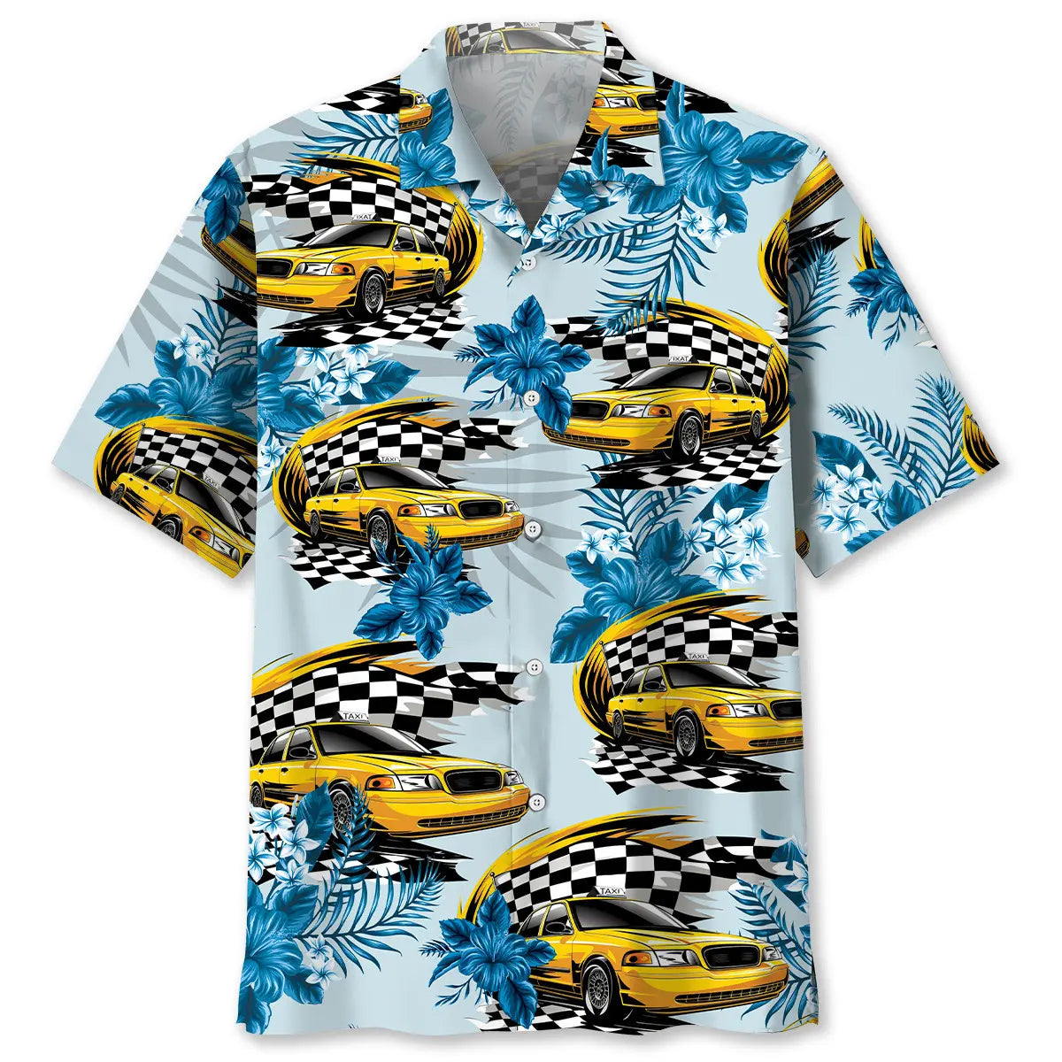 NYC Yellow Taxi Car Racing Hawaiian Shirt For Summer Vacation, Beach Travel, And Casual Wear