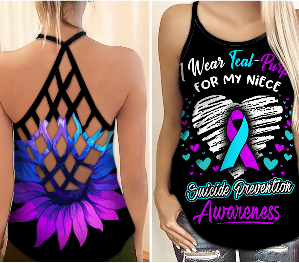 Teal Purple Niece Wellness Support Hollow Tank Top For Awareness Gatherings And Daily Wear