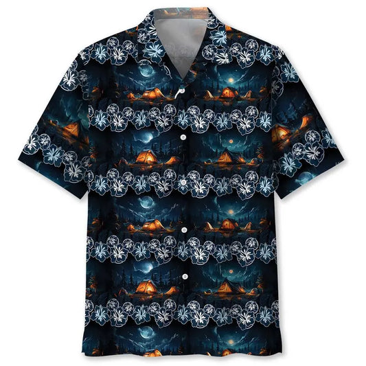 Night Camping Hawaiian Shirt For Beach Party And Relaxed Resort Style