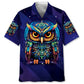 Night Owl Art Hawaiian Shirt For Coastal Festival, Family Vacation, And Summer Party Style