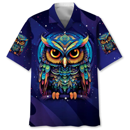 Night Owl Art Hawaiian Shirt For Coastal Festival, Family Vacation, And Summer Party Style