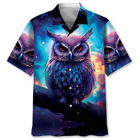 Night Sci Fi Owl Art Hawaiian Shirt For Poolside Gathering, Vacation Cruise, And Summer Event Style